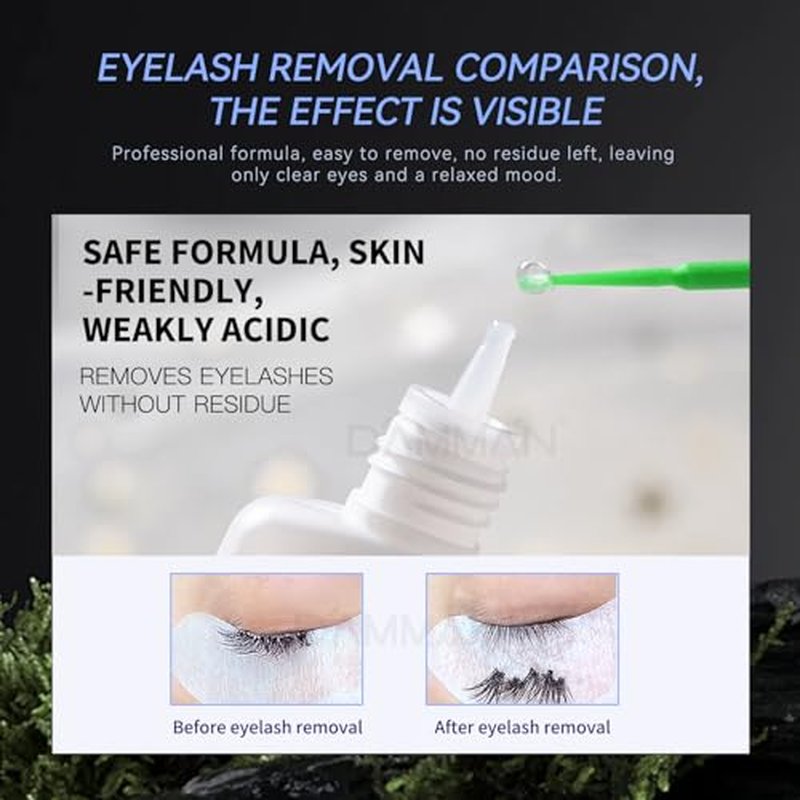 1 Bottle 1-2s Fast Drying 6-7 Weeks Long Lasting No.15 Eyelash Glue and 1 Bottle 15ml 1-2 Mins Eyelash Remover Gel for Professional Salon