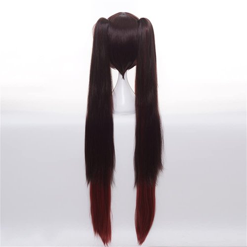 Mystylecos Anime Hutao Coslplay Wig Genshin Impact Red Brown Gradient Bangs Double Ponytail Wig Halloween Party Wigs