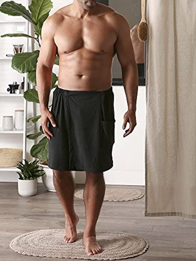 DII Men's Terry Shower Wrap Collection Adjustable with Velcro and Pocket, 54x20, Black