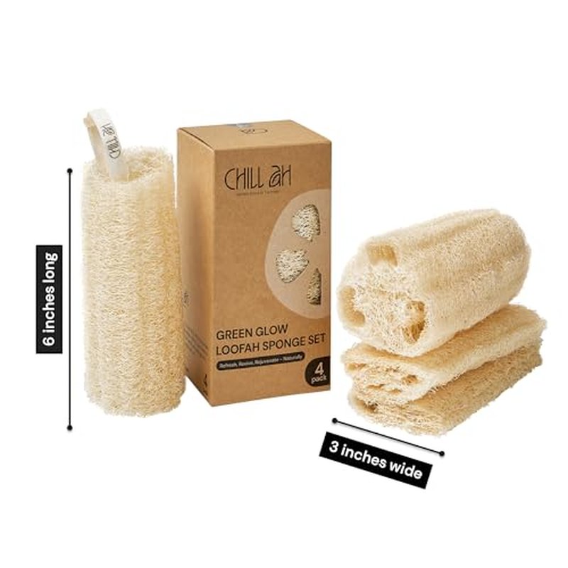 Chill Ah Green Glow Loofah Sponge Set – 100% Plant-Based, Dye-Free, Biodegradable, Scratch-Free, Handcrafted in Vietnam (2-Pack)