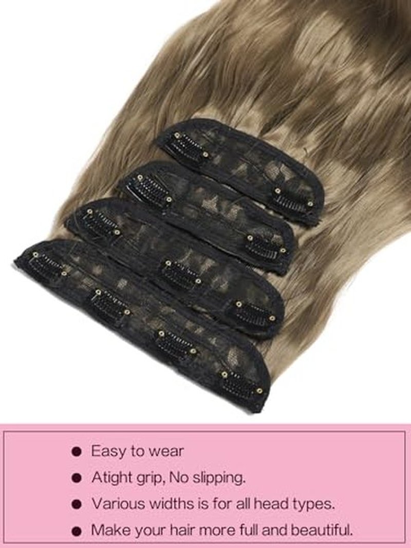 Blonde Hair Extensions, 20inch 4PCS Long Wavy Curly Clip in Hair Extensions Natural Soft Synthetic Hairpieces for Women (Golden Chesinuf Brown)