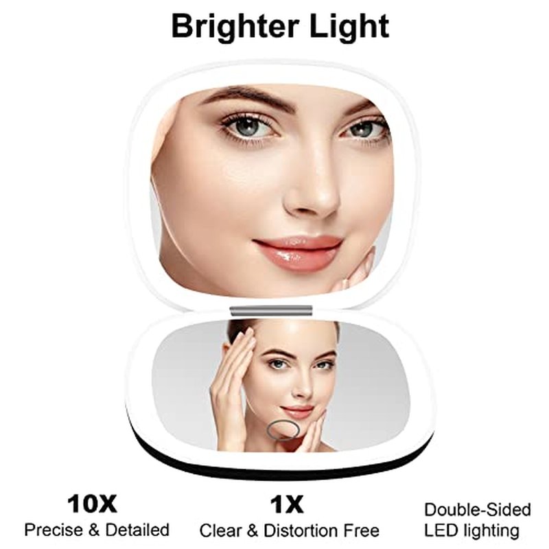 deweisn Compact Mirror, Lighted Travel Makeup Mirror with 1X/10X Magnifying Double Sided Dimmable Portable Pocket Mirror for Handbag, USB Charging(Black)