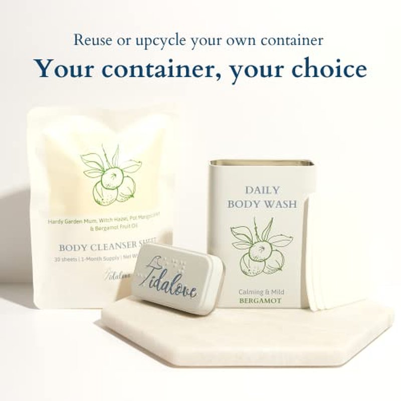 Tidalove Body Wash Sheets in Tin, Zero Waste, Vegan, Paraben-Free, SLS-Free, Cruelty-Free, TSA-Friendly, Travel Soap Sheets, 1 Month Supply (30 Sheets, 60 Washes) (Body Wash Sheets in Tin)