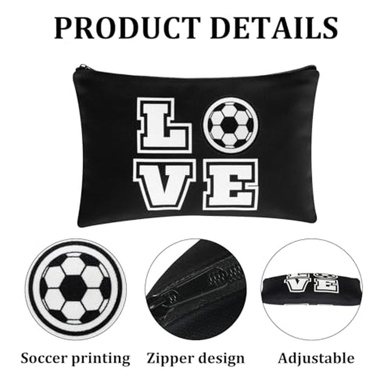 Sweetude 24 Pcs Soccer Gifts 12 Pcs Soccer Makeup Bag 12 Pcs Adjustable Soccer Bracelet Soccer Accessories Gifts for Team Players Soccer Birthday Party Favors Supplies Travel Charms(Black)