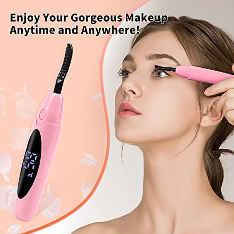 EYECURL Heated Lash Curler, Heated Eyelash Curler, Intelligent Power Off Rechargeable Electric Eyelash Curler Heated Quickly by Steel Wire for 24 Hs Long Lasting Natural Makeup - Pink