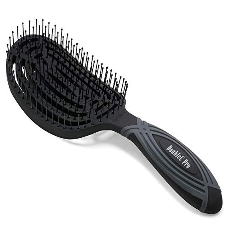 NuWay 4HAIR DoubleC U.S. Patented Double Curved Detangling Brush is Hair Dryer Safe (Iron Black)