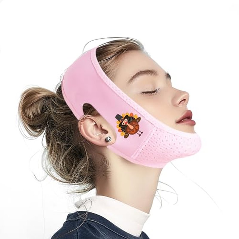 Yuibthr Chin Strap for Sleeping, V Line Lifting Mask, Reusable Face Strap, Jaw Exerciser (Pink-Turkey-N)