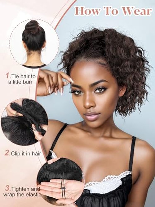 SUZYACCKR Wavy Curly Ponytail Extension, 8 Inch Black Short Soft Natural Synthetic Hairpiece Thick Drawstring Ponytail for Black Women for Daily Use
