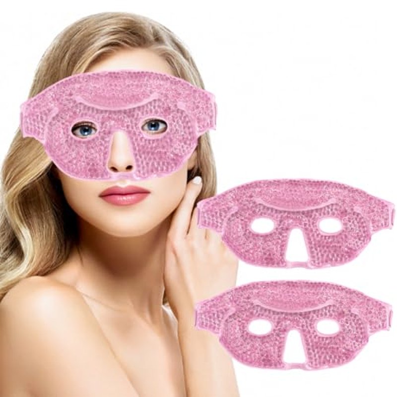 Cold Face Eye Mask, Cooling Mask, Reusable Cold Mask for Hot and Cold Treatment for Eye Strain, Eye Swelling, Eye Redness, Puffy Eyes, Dark Circles, Smooth Fine Lines, and Eye Recover. 2 PCS, Pink