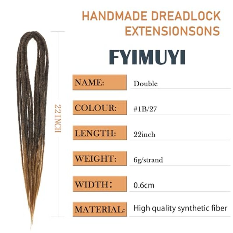 Double Ended Dreadlocks Extensions 22 inch 10 strands 0.6cm Thin DE Dread Extensions Braid In Dreadlock Extensions for White Women #350