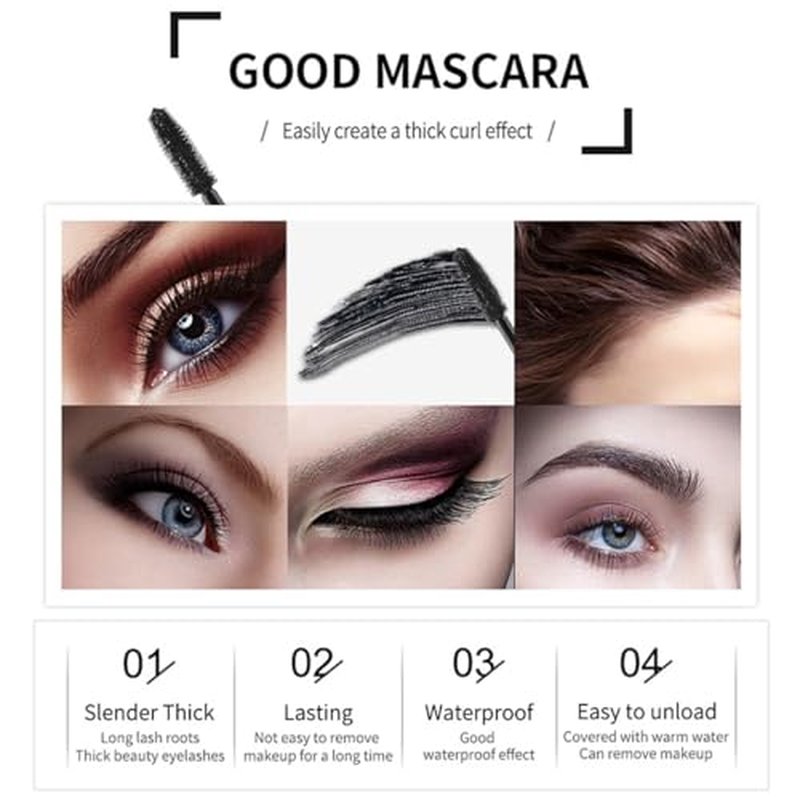 4D Silk Fiber Lash Mascara, Voluminous Fiber Mascara Waterproof & Smudge-Proof Long-Lasting 24 Hours No Flaking Longer Thicker Eyelashes, No Clumping, Extension Stays On All Day (1 Pack)