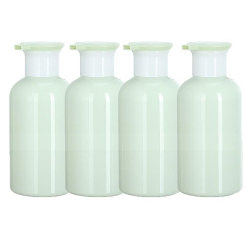 4 Pack Plastic Bottles with Pump Dispenser, Refillable Travel Containers, 300ml (Green)