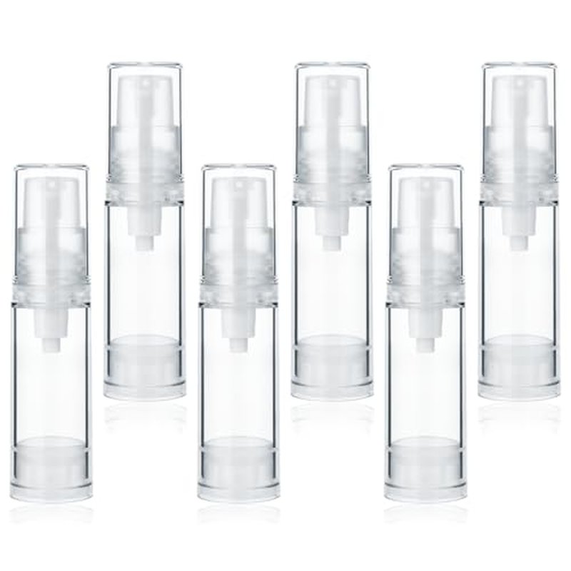 Giantree 6 Pcs 5ml Vacuum Lotion Bottles, Mini Pump Bottle Airless Travel Bottles, Clear Airless Pump Bottles Refillable Lotion Pump Bottles Containers Foundation Toiletries Vacuum Container(5ML)