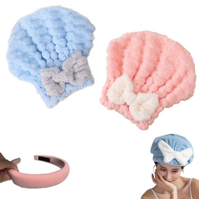 hwqsad Efficient Hair Towel Wrap for Women, Super Absorbent Hair Towel Wrap for Women, New Super Absorbent Hair Towel Wrap for Wet Hair, Dry Quickly and Naturally, Anti Frizz (Blue b+Pink b)