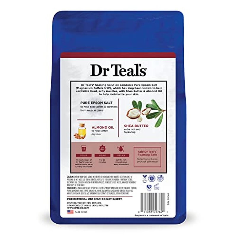 Dr Teal's Salt Soak with Pure Epsom Salt, Shea Butter & Almond, 3 lbs (Pack of 2)
