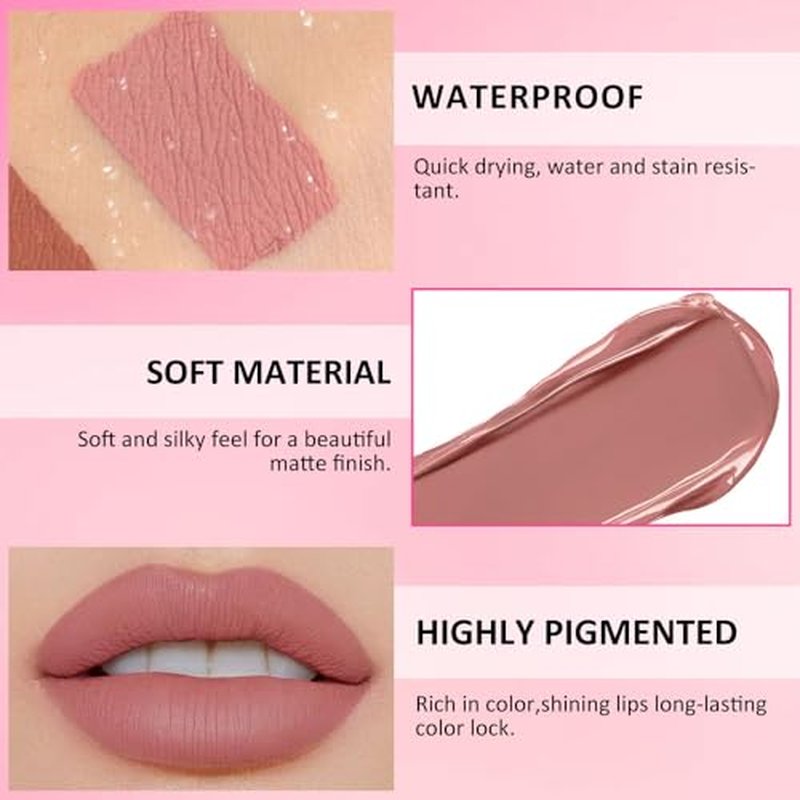 JUAAZIN 1Pcs Lip Liner Pencils and 1 Pcs Lip Gloss Makeup Set, Old Mauve Matte Rich Lip Colors Liner Crayon Liquid Lipstick for Sculpting Lips, Long-Lasting Waterproof Longwear Smudge-Proof 06#