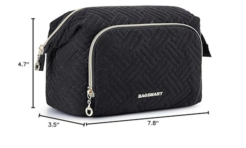 BAGSMART Travel Makeup Bag, Cosmetic Bag Make Up Organizer Case,Large Wide-open Pouch for Women Purse for Toiletries Accessories Brushes Black