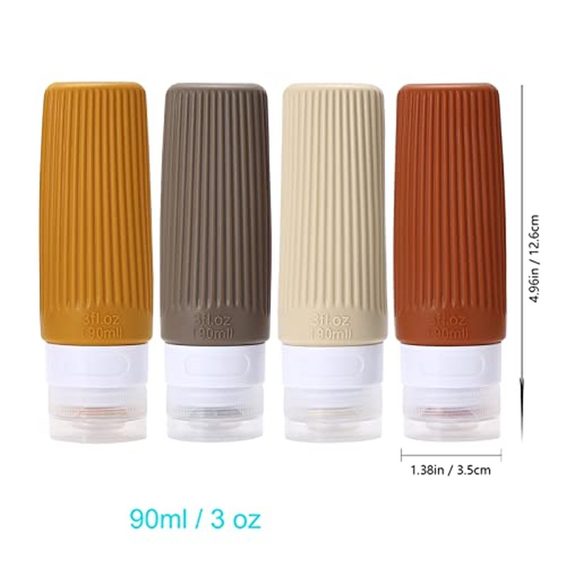 Silicone Travel Bottles for Toiletries,BPA Free,3 oz Leak Proof Refillable Portable Squeeze Empty Accessories Travel Size Liquid Cosmetic Lotion Shampoo Conditioner Bottles Containers 4 Pack