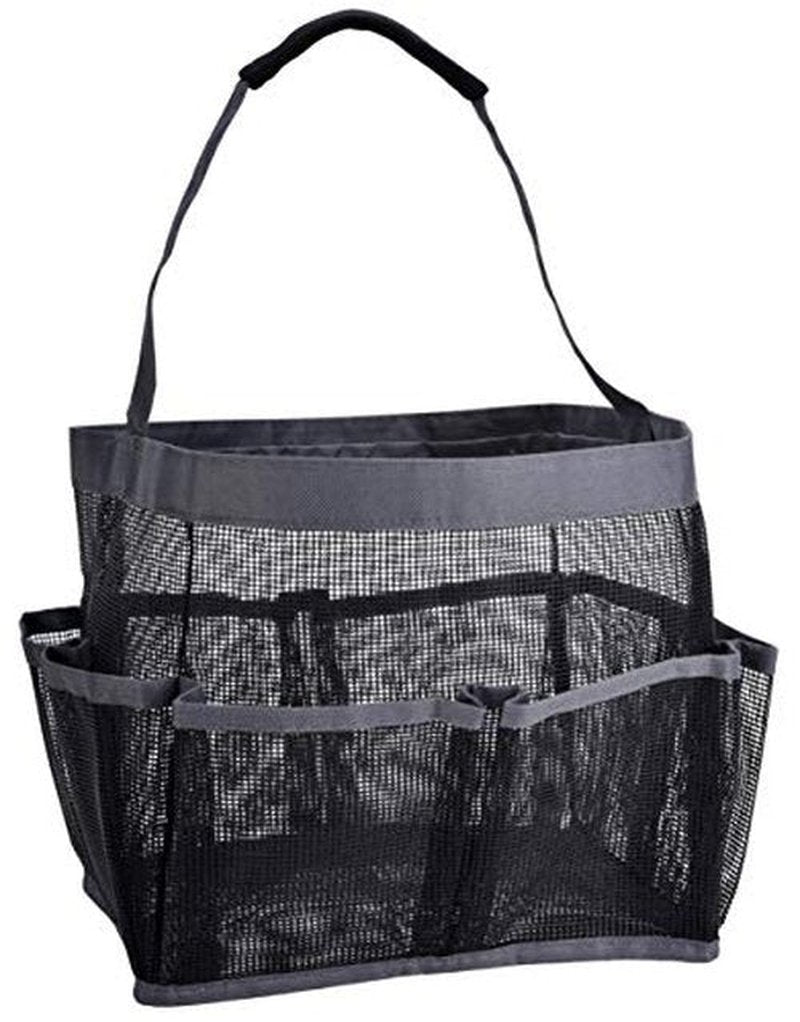 Masirs Mesh Shower Caddy Bag - Collapsible, Portable Bathroom Organizer for Travel, Gym, and Dorm Use. Easily Carry and Organize College Dorm, Bathroom Toiletry Essentials. (Black)