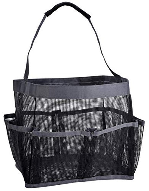 Masirs Mesh Shower Caddy Bag - Collapsible, Portable Bathroom Organizer for Travel, Gym, and Dorm Use. Easily Carry and Organize College Dorm, Bathroom Toiletry Essentials. (Black)