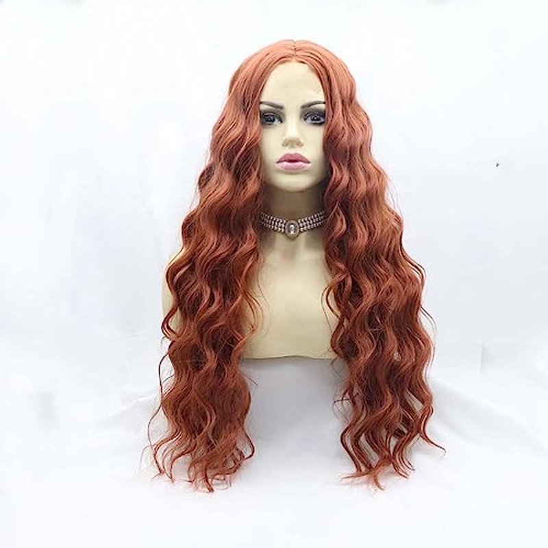 melody wig 350#Color Copper Red Wigs Synthetic Brown Red Lace Front Wigs For Women Hair 1 * 4Lace Wigs Heat Resistant Fiber Loose Wave Hair Wigs Middle Part 24" …