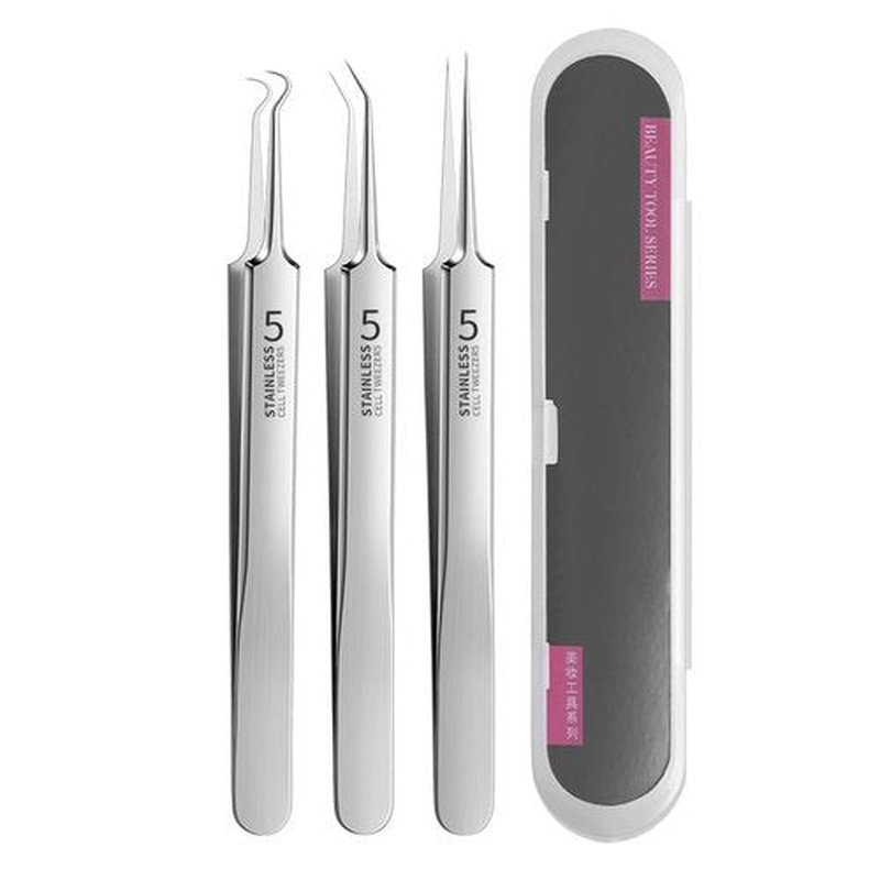 Professional Facial Blackhead Remover Tweezers, Precision Pimple Popper Tool Kit for Whitehead Ance Blemishs Comedones (Set A)