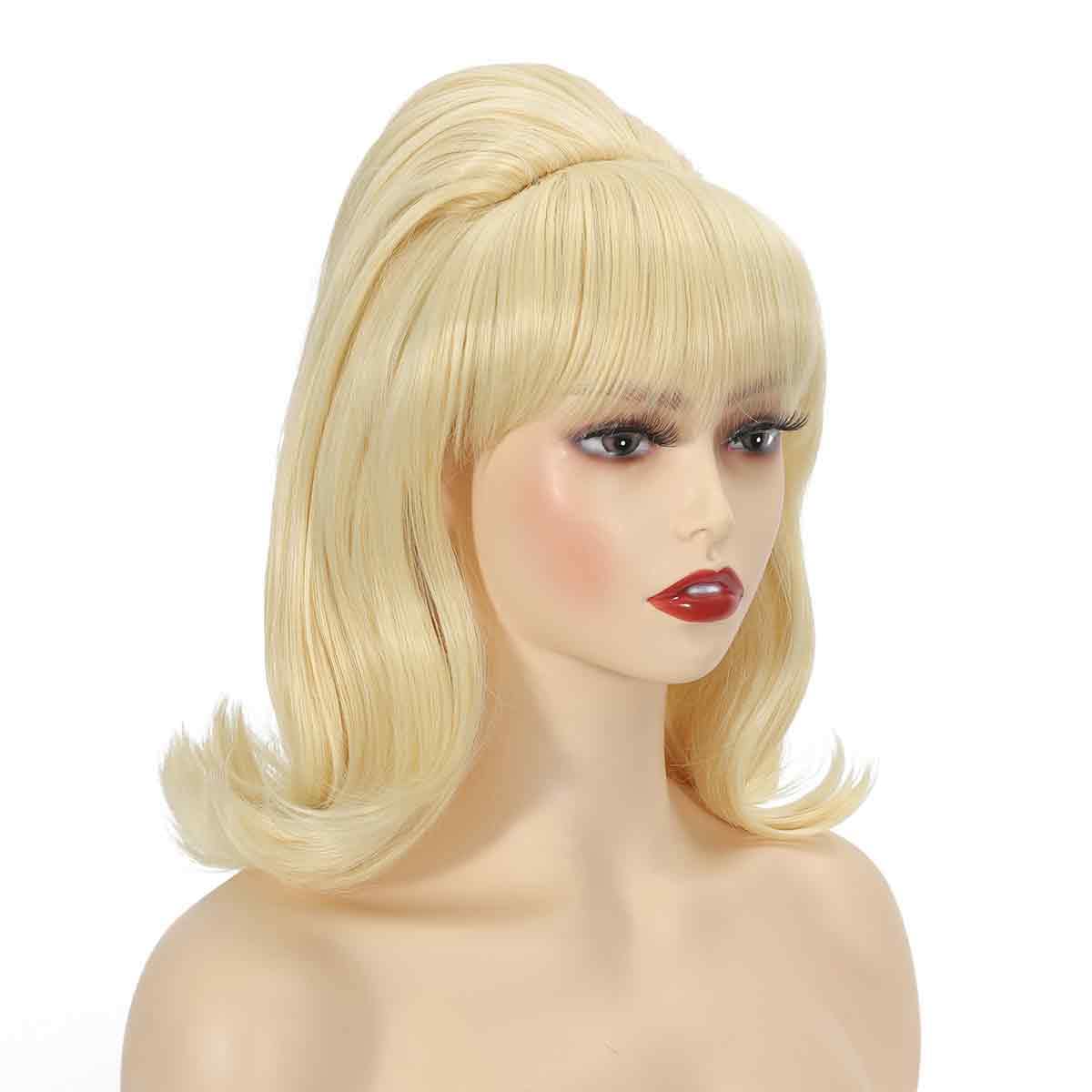 Sabosi Blonde Beehive Wig Women Vintage Retro Wig 50s 60s 70s Wig with Bangs for Women Synthetic Hair for Halloween Costume Party
