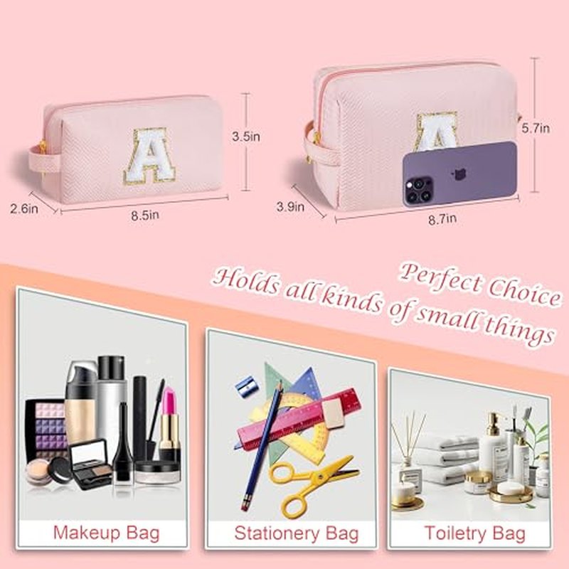 YOOLIFE Travel Makeup Bag Cosmetic Bag, Make Up Bags for Women Large Makeup Bag Skin Care Toiletry Bag Personalized Gifts for Women Her Teen Girlfriend Best Friend Birthday Gifts Mom Teacher R White