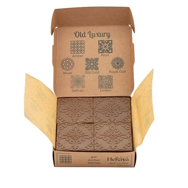 Natural Olive Oil Soap bars with Organic Ingredients, Vegan Soap, Moisturizing, Handmade, Scented With Essential Oils, Body Soap Bars for Women and men (Amber) (Pack of 4 Bars) 17.6 Ounce