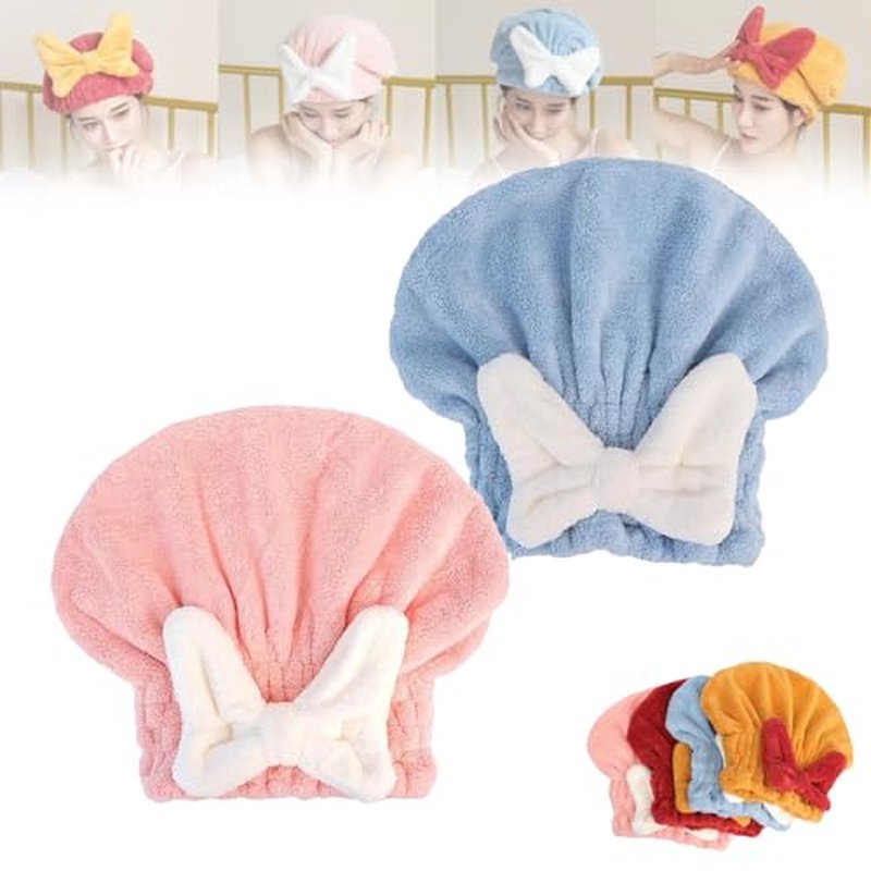 Probablei New Super Absorbent Hair Towel Wrap for Wet Hair,Microfiber Hair Drying Caps,Efficient Hair Towel,Absorbent Hair Towel Wrap with Bow,Fast Drying Cap for Curly Long Thick Hair (2pcs-1)