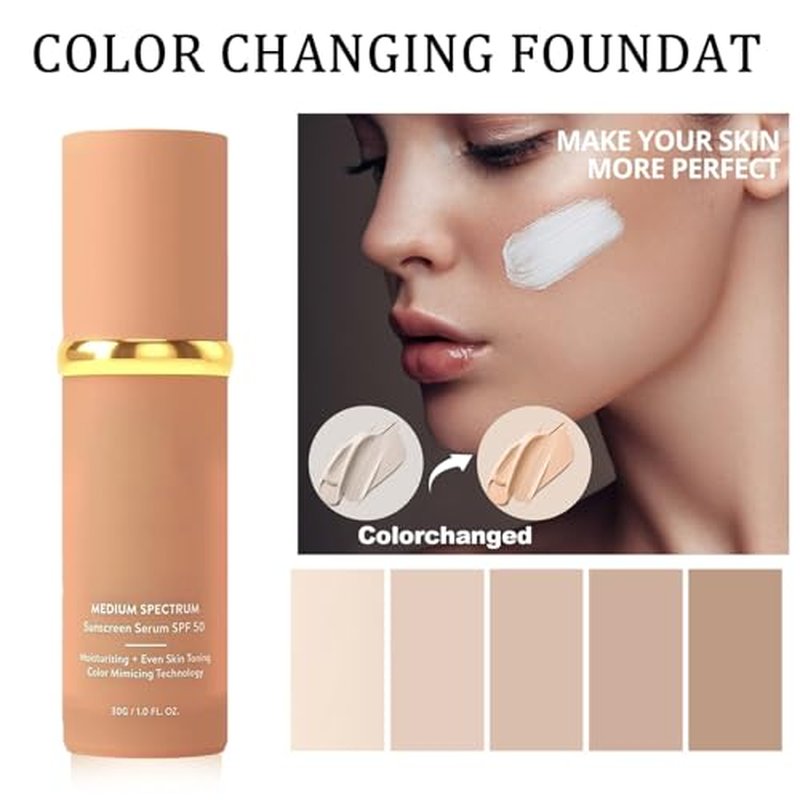 Match Cosmetics Foundation 4 In 1 - Hydrating Medium Concealer with SPF 50+ Inspired, Longwearing & Waterproof, Hydrating Color Changing Foundation Light Spectrum (Natural Color, 1)