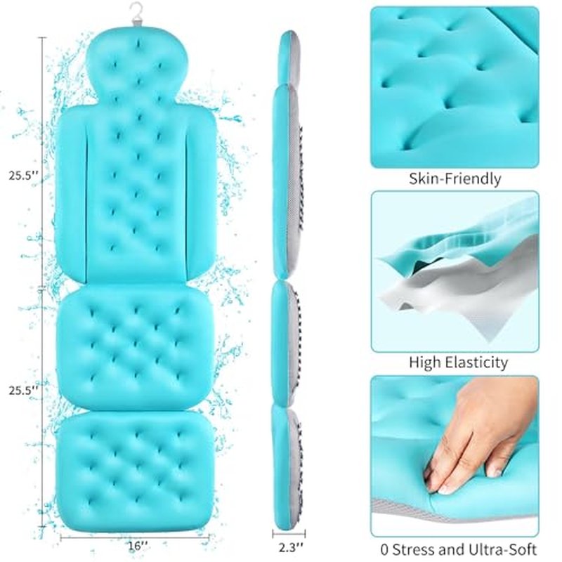 Full Body Bath Pillow for Bathtub, Thick Bathtub Cushion with Laundry Bag, Luxury Tub Pillow for Bath for Headrest Neck and Back Support Ocean Blue 51" x 16"