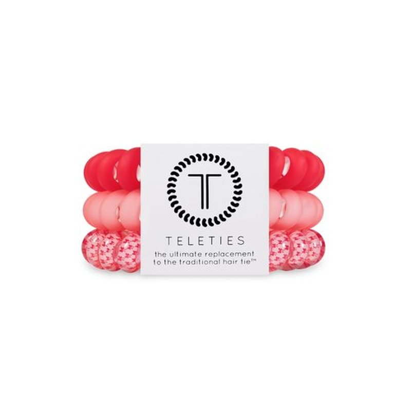 TELETIES - Large Spiral Hair Coils - Holiday Collection - Ponytail Holder Hair Ties for Women - Phone Cord Hair Ties - Strong Grip, No Rip, Water Resistant, No Crease - 3 pack - Talk to the Bow