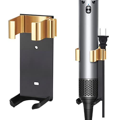 Wall Mount Holder for Hair Styling Tools - Aluminum Alloy Storage Rack for Curling Irons, Straighteners & Multi-Styler Attachments - No Drill Adhesive or Screw Mount (Black&Golden)