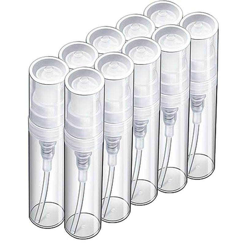 Fandamei 3ml Mini Spray Bottle, 10 Pack 3ml Mini Clear Plastic Spray Bottle Empty, Fine Mist Refillable Mini Perfume Bottle, Perfume Atomizer, Small Empty Sample Containers for Travel Portable