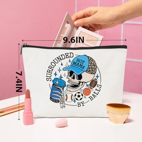 Boy Mother Mom Gifts Funny Makeup Bag Baseball Soccer Football Basketball Sports Gifts Skeleton Cosmetic Bag Sports Mama Zipper Pouch Gifts for Mom Women Sports Coach Birthday Gifts
