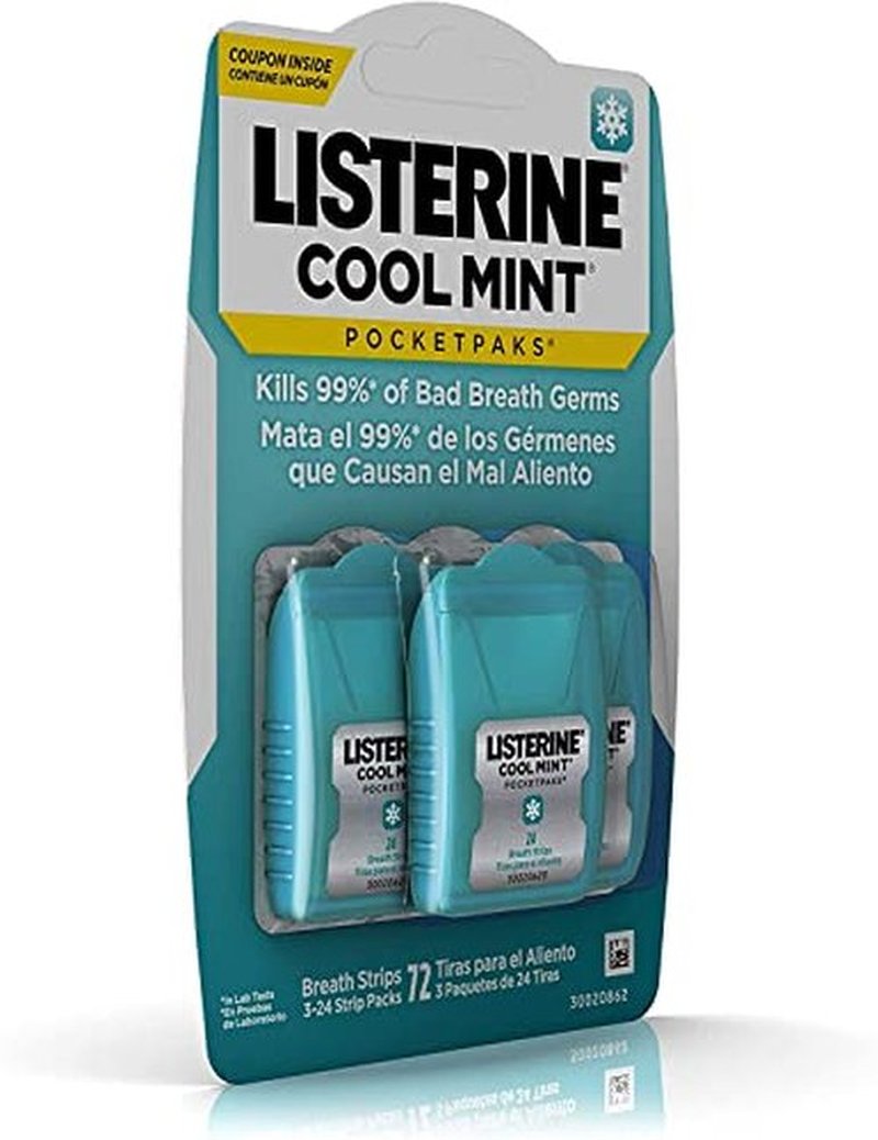 Listerine PocketPaks Breath Strips, Cool Mint, 72 Count (Pack of 2)