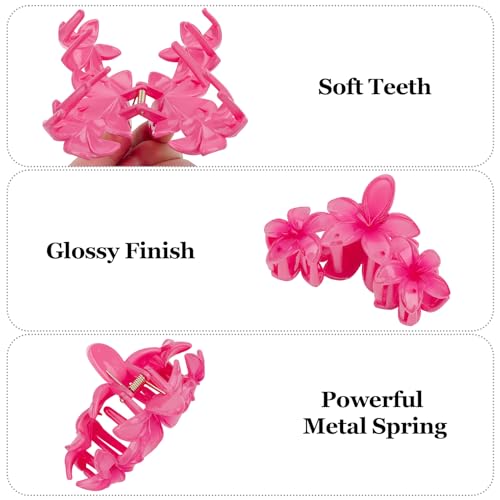 Flower Hair Claw Clips - 4PCS Glossy Hawaiian Clips for Thick and Thin Hair, Non-Slip Strong Hold Hair Accessories for Women and Girls