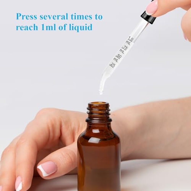 Herain Glass Eye Dropper Pipette 10 Pack, Ear Eye Dropper Bent & Straight Tips, 1 ml Droppers for Essential Oils, Lab, Health Care, Crafts, Measuring and Transferring a Variety of Liquids