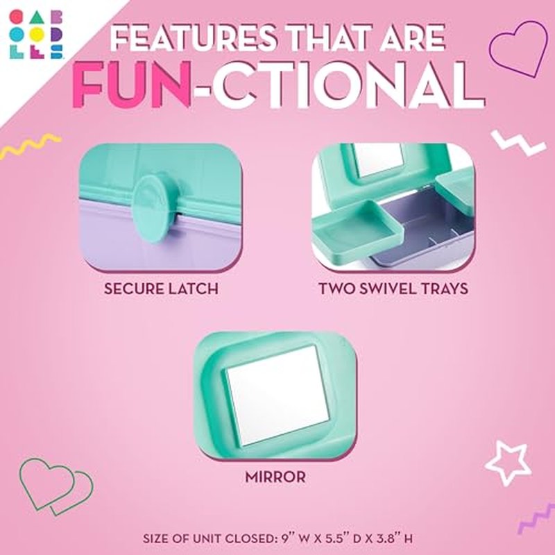 Caboodles Pretty in Petite Makeup Box, Pink Sparkle, Hard Plastic Organizer Box, 2 Swivel Trays, Fashion Mirror, Secure Latch for Safe Travel