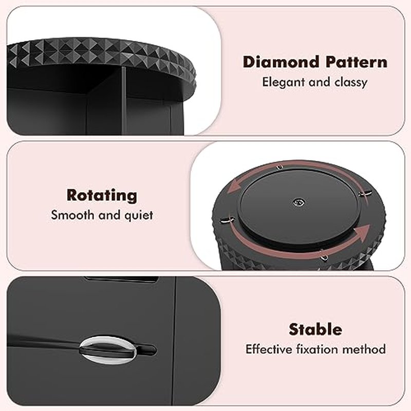 Rosoenvi Rotating Makeup Organizer, 360° Spinning Skincare Organizers, Adjustable Layer Cosmetic Storage Lazy Susan Makeup Organizers for Dresser Bathroom, Medium, Black