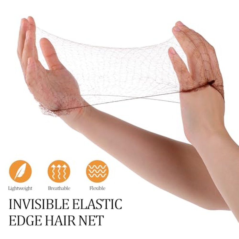 PEOVLVN 100 Pcs Hair Nets for Women, 20 Inches Hair Nets for Buns Elasticity Invisible Elastic Mesh Bun Hair Nets for Ballet Girls Food Service Workers Hair Bun Maker Wig and Sleeping (Brown)
