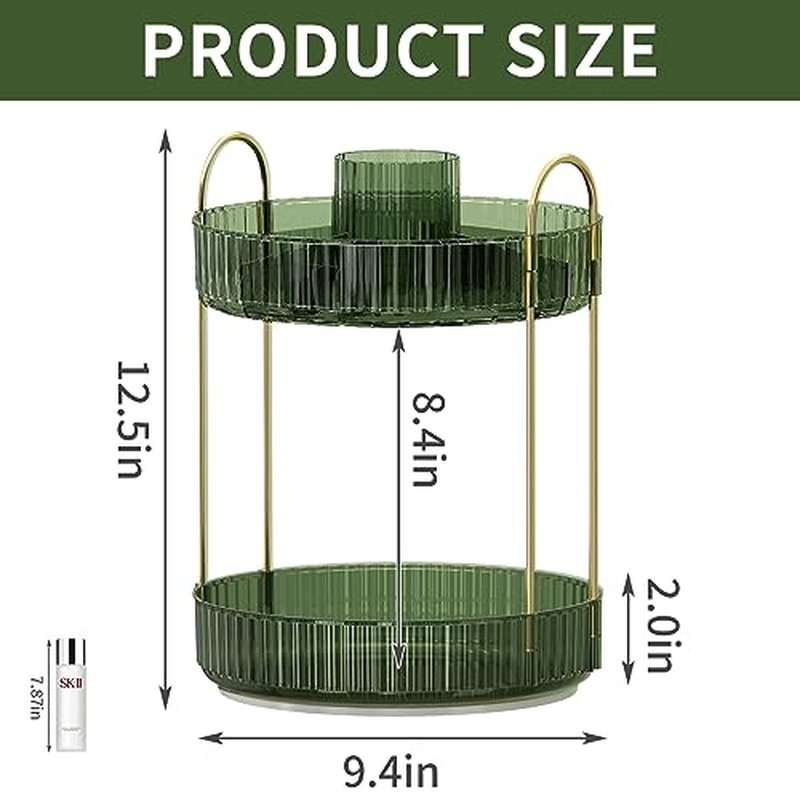 360° Rotating Makeup Organizer, Large-Capacity Skincare Make Up Storage 2 Tier Perfume Organizers Cosmetic Dresser Organizer with Makeup Brush Holder, Fits Bedroom, Bathroom, Vanity Shelf Countertop