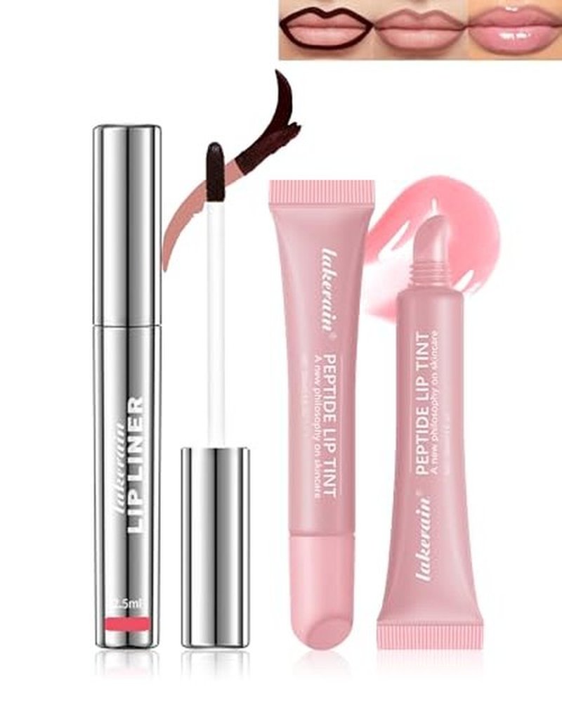 Peel Off Lip Liner Stain Tattoo, Long Lasting Waterproof Nude Lip Stain Peel off Tattoo Lip Liner & Tinted Pink Lipstick Combo, Non-Stick Cup Moisturizing Lip Tint Blam Women Lip Makeup,Set A