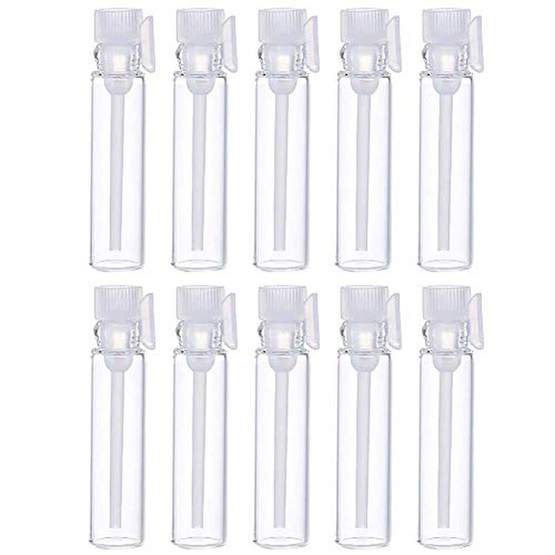 Teensery 100 Pcs Empty Perfume Sample Bottles Mini Glass Refillable Sample Vial Containers with Clear Cap for Aromatherapy, Essential Oil, Fragrance and Liquid (1ml)
