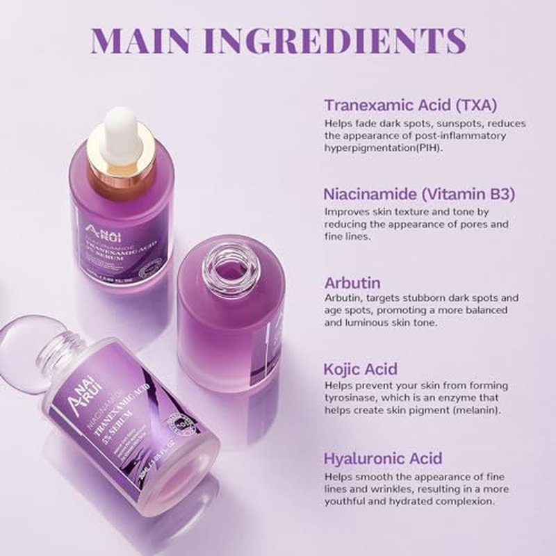 ANAI RUI 5% Tranexamic Acid Serum With Niacinamide, Kojic Acid, Arbutin, Reduce Dark Spot, PIH, for Uneven Skin Tone 1FL.Oz