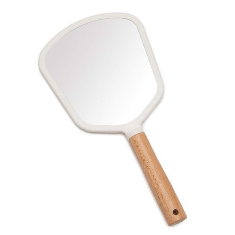 YEAKE Hand Held Mirror with Handle for Makeup,Small Cute Wood Hand Mirror for Shaving with Hole Hanging Single-Sided Portable Travel Vanity Mirror for Men&Women(Fanshape)