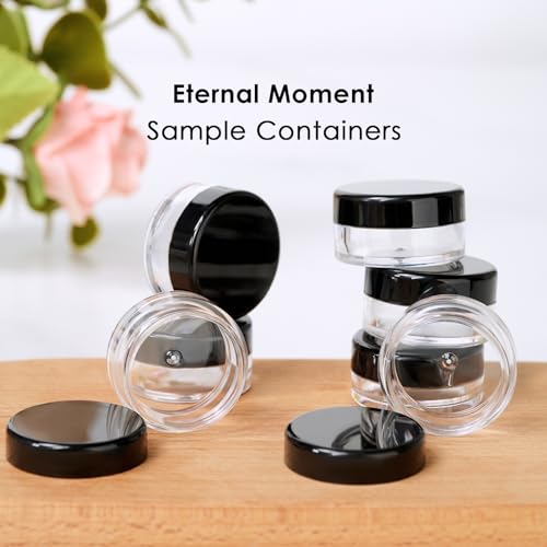 50 Pack 3 Gram Sample Containers with Lids, Small Plastic Cosmetic Jars, Makeup Travel Container Jar for Cream, Bead, Eye Shadow, Jewelry, Lotions, Powders, Glitters Lip Gloss with Labels,Spatulas