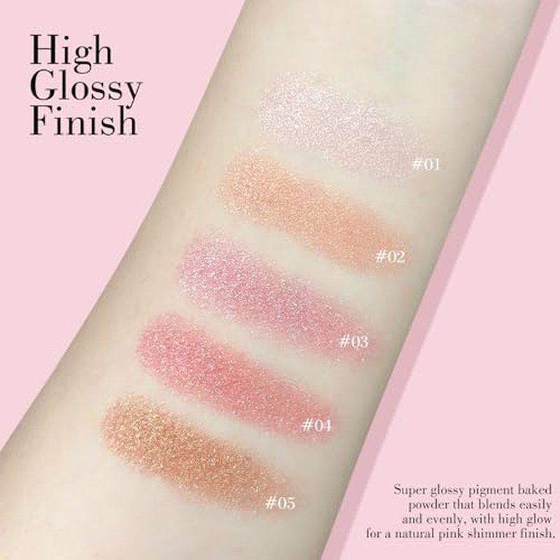 KYDA Baked Blush, High Glossy Face Blusher, Shimmer Pressed Powder Blush, Buildable Lightweight Formula, Radiance Pink Glow Blush Makeup, Multiuse Baked Powder for Face Eye Cheeks, #01