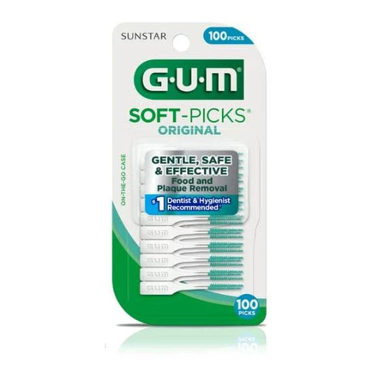 GUM Soft-Picks Original,Easy to Use Dental Picks for Teeth Cleaning and Gum Health, Disposable Interdental Brushes with Convenient Carry Case, Dentist Recommended Dental Picks, 100ct (6pk)